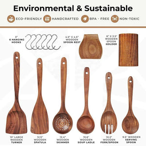 Natural Teak Acacia Kitchen Accessories Cooking Tools for Amazon FBA in USA