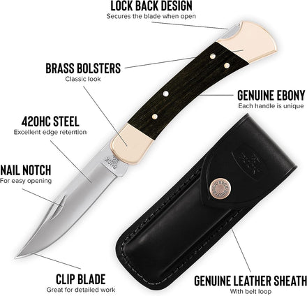 Buck Folding Hunter Ebony & Brass Perfection For Amazon FBA