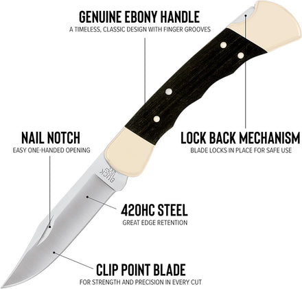 Buck Folding Hunter Ebony & Brass Perfection For Amazon FBA