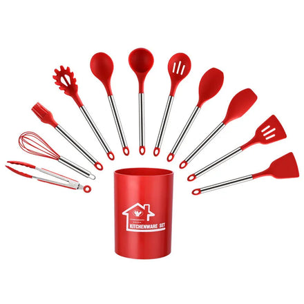 12-Piece Silicone Kitchen Utensil Set with Wooden Handles For Amazon Dropshipping